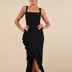 Lulus Immaculate Excellence Black Sleeveless Ruffled Tulip Maxi Dress - Size S